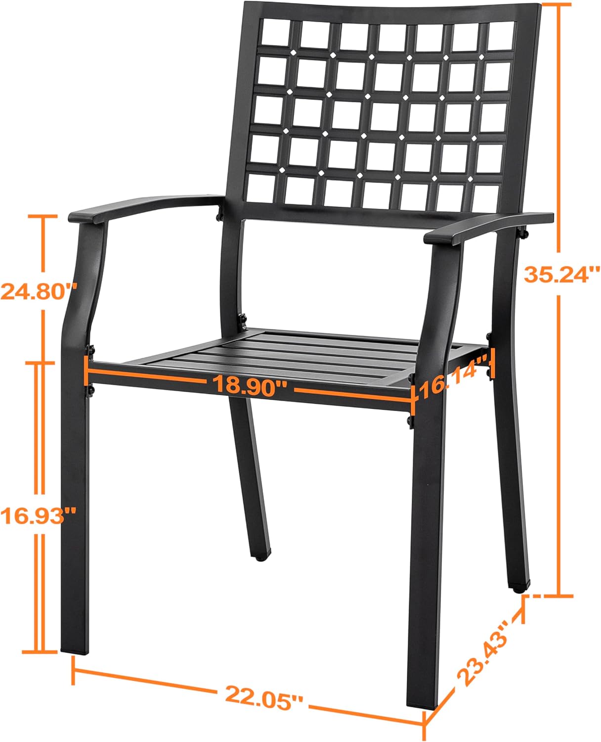 NUU GARDEN Patio Dining Chairs Set of 6, Stackable Outdoor Dining Chairs with Armrest, Wrought Iron Metal Chairs Patio Chairs for Backyard Lawn, Deck, Poolside, Porch, Bistro, Black