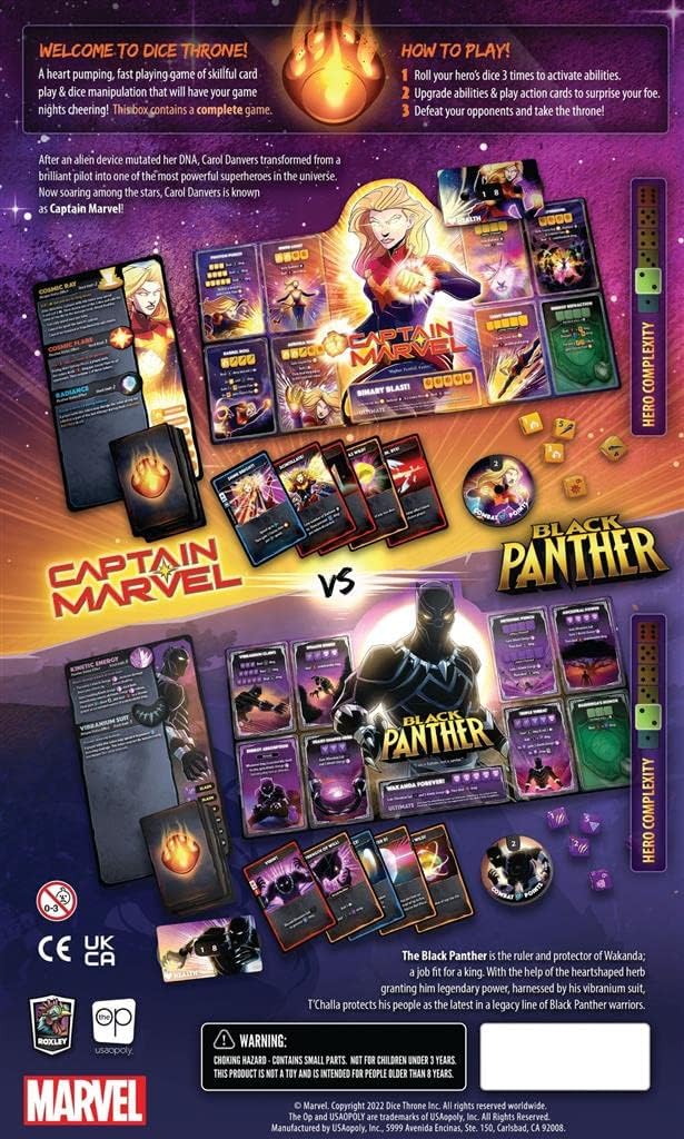 USAOPOLY Marvel Dice Throne | 2 Hero Box Featuring Captain Marvel, Black Panther | Standalone Competitive Dice Game | Officially-Licensed Game | Compatible with The Dice Throne Ecosystem