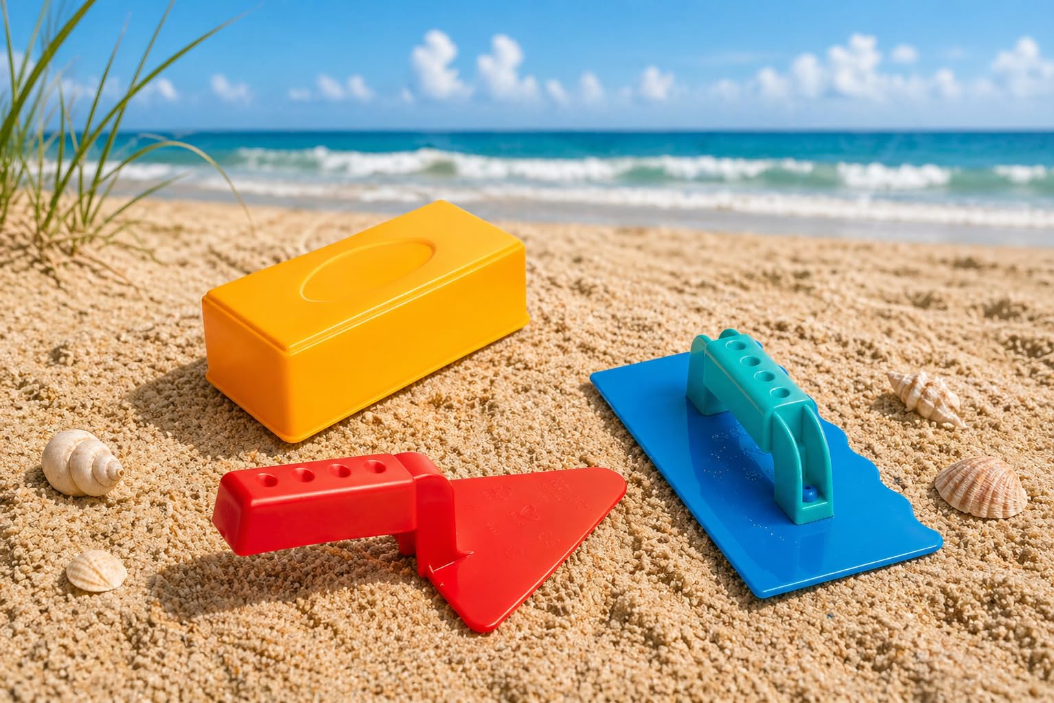 Hape Sandspielzeug Set Kinder Baustelle, Sandlaster mit Baustellen Zubehör und Maurer Set, Outdoor Spielzeug für Strand und Sandkasten