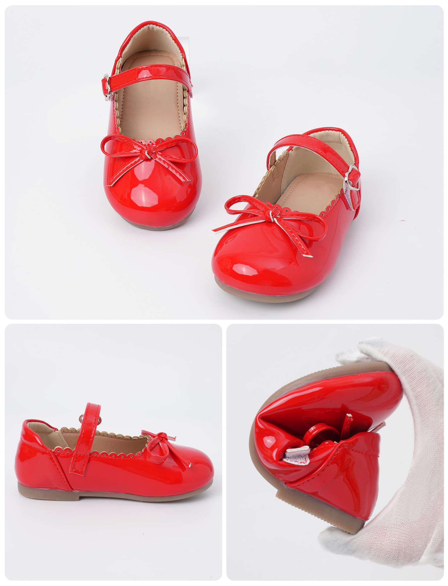 Scarpe da Ragazza Mary Jane con Fiocco Glitterato Piatto Principessa Scarpe in Pelle Antiscivolo Scarpe da Scuola 21-30 EU