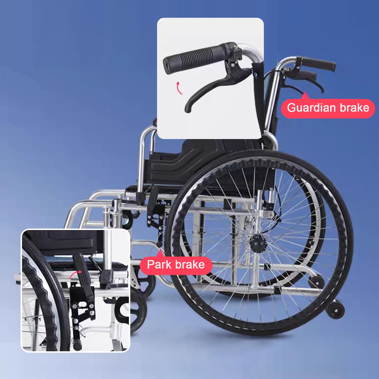 Sedia a rotelle Pieghevole - Carrozzina disabili ad autospinta,Sedia A Rotelle Pieghevole Leggera in Alluminio,Sedia a rotelle da transito,Sedile 45cm