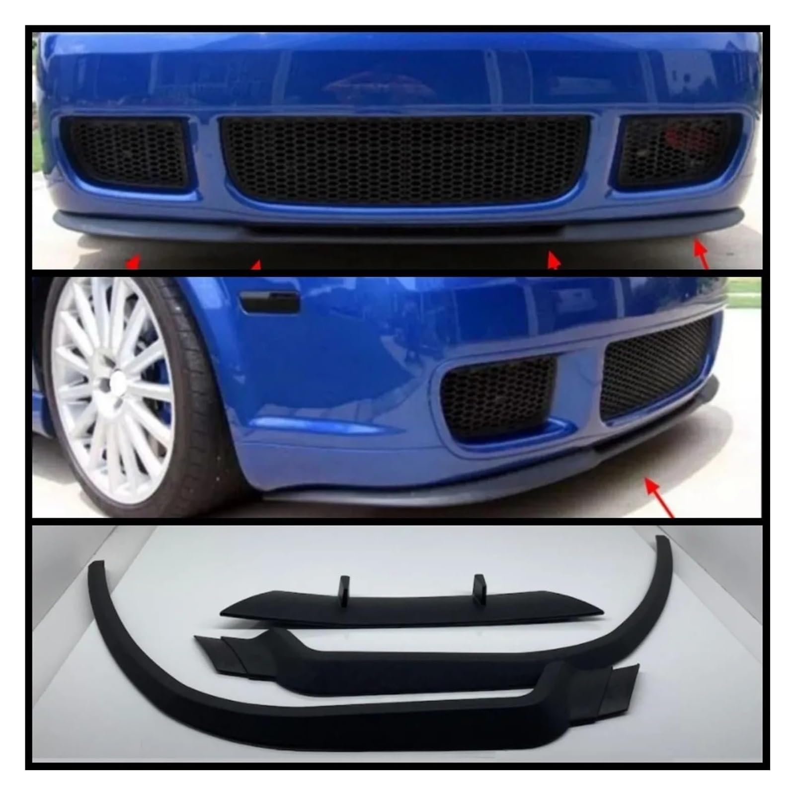 para VW para Golf MK4 R32 para Cupra Spoiler Lip Set Universal 3 Piezas Difusor Negro Kit Carrocería Protector Ajuste Parachoques Delantero Coche Alerón Parachoques