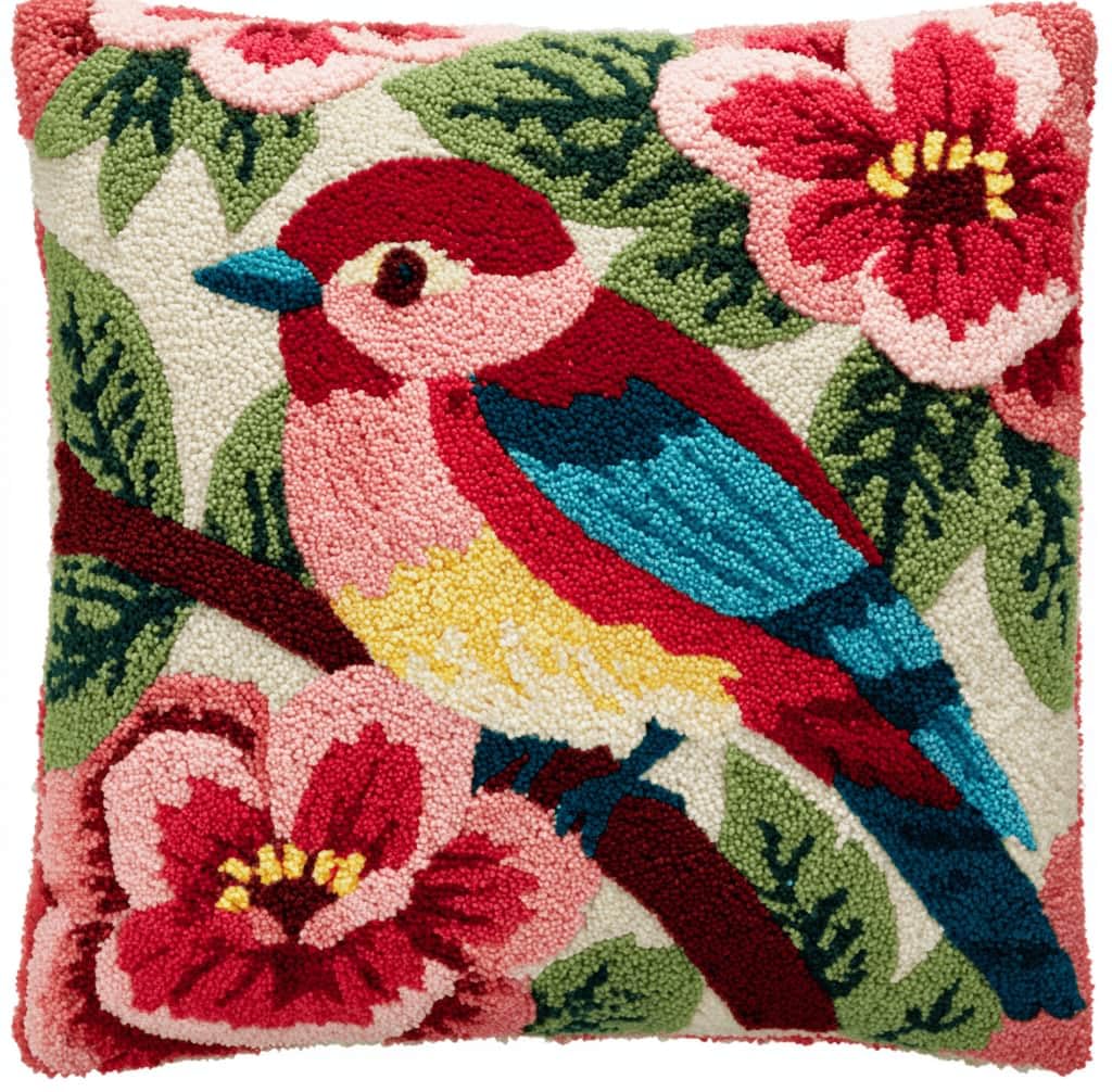 Beginner Latch Hook Cushion Kit,Jungle Bird Decor Pillow Cover 43X43Cm