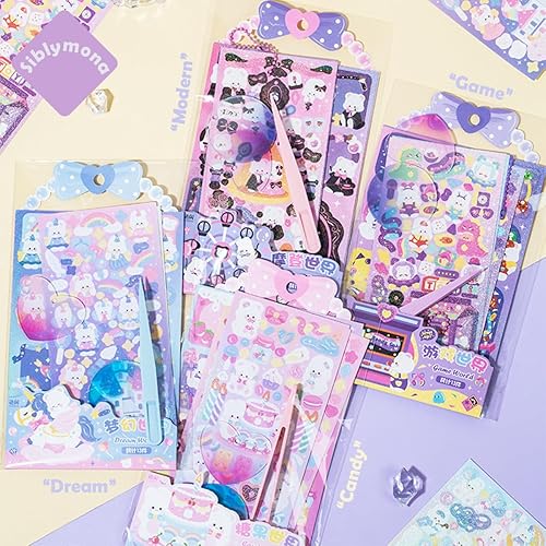 Miniatura 4 de Kit de 15 calcomanías decorativas coreanas que incluye 10 hojas de calcomanías decorativas, 1 pinzas, 2 colgantes, 2 cadenas, calcomanías coreanas