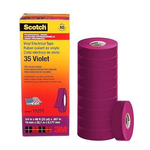 Scotch Cinta eléctrica de codificación de colores de vinilo 35, 34 in x 66 pies, violeta, 10 rolloscartón, 100 rolloscaja