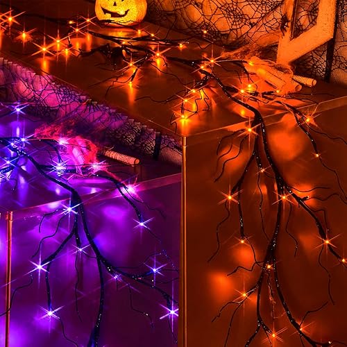 Birchlitland Cadar con guirnalda iluminada nevada que funciona con pilas con temporizador o luz USB, 48 luces LED de 6 pies, vid sintética con luces