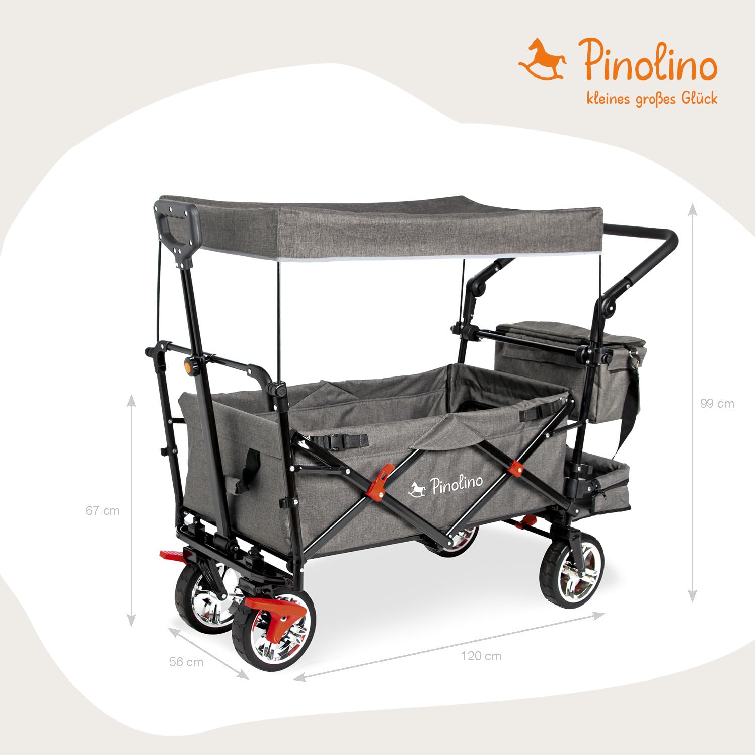 Pinolino 238041 Carrello pieghevole AddPlus con freno, screziato, grigio