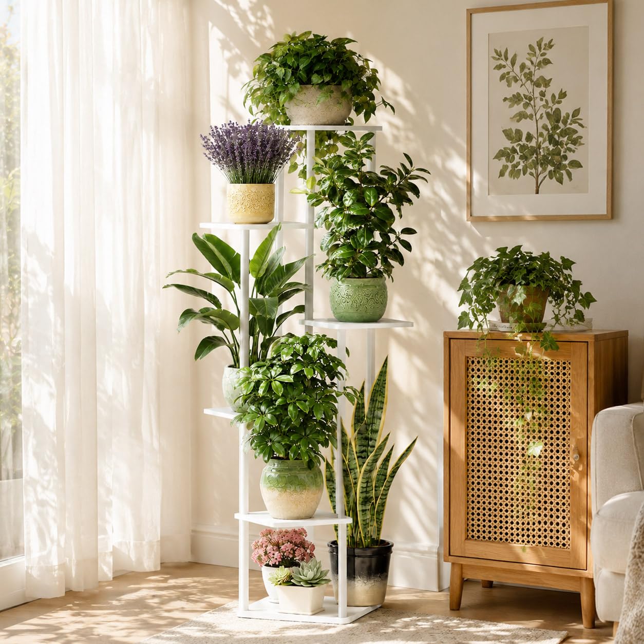 Support pour plantes d'intérieur et d'extérieur pour plusieurs plantes, support multifonction pour plantes, convient pour le salon, la salle de bain, le balcon (6 niveaux, blanc)