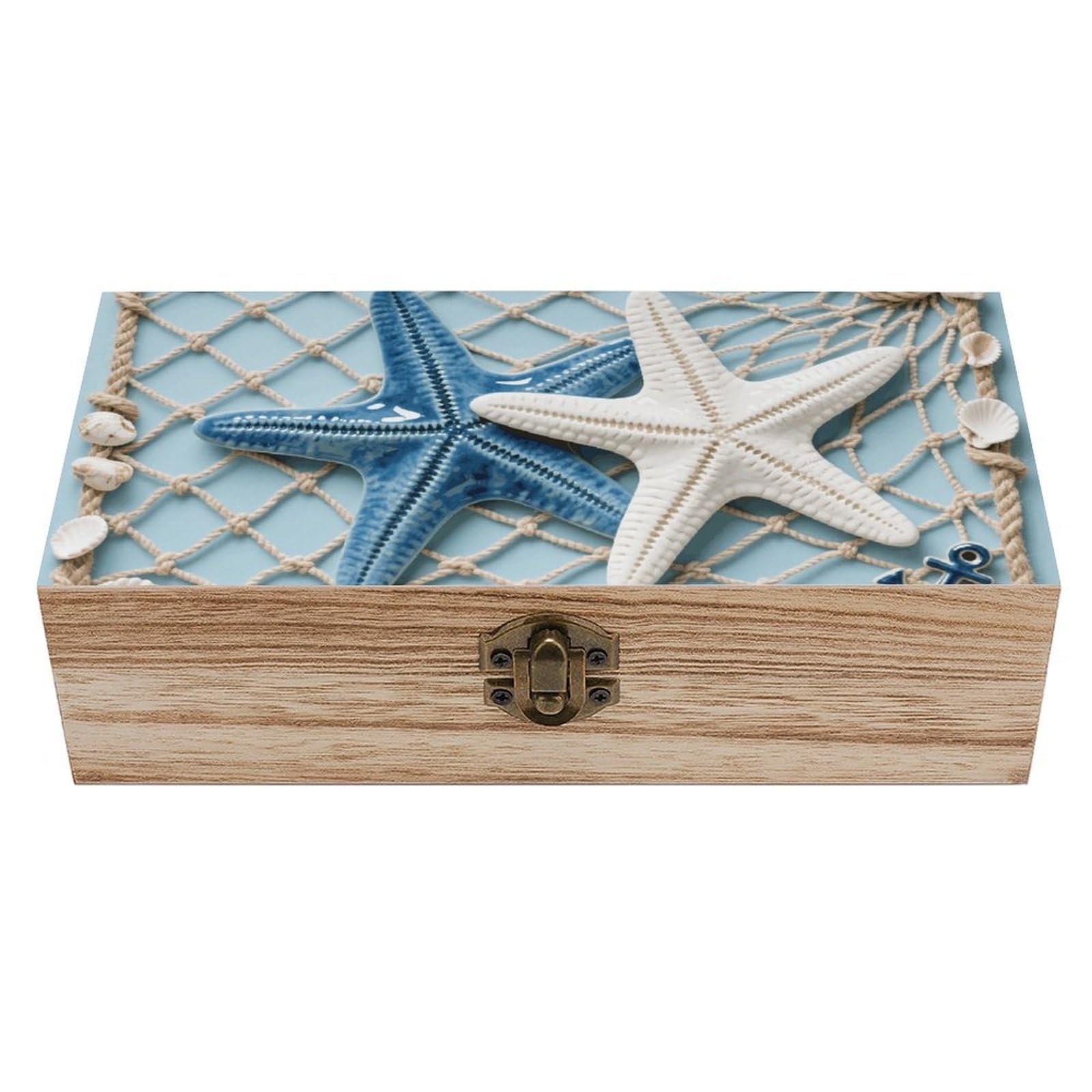 FodPand Decorative Keepsake Box Wooden Storage Boxes with Hinged Lid Handmade Sea Theme Starfish Wood Organizer Memory Treasure Box for Jewelry Craft Card Photo Storage Wedding Bridal Shower Gifts
