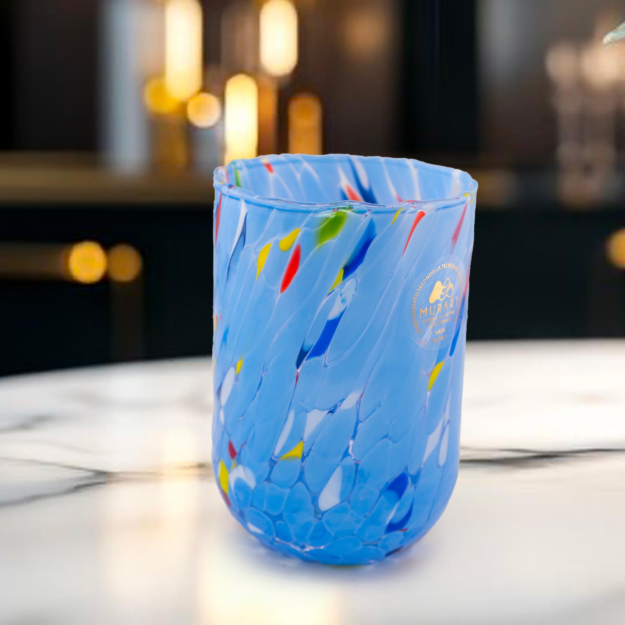 MurArt Juego de 6 vasos de agua bígaro de 400 ml de cristal soplado a mano de elaboración artesanal, colección Eleganza, fabricado en Italia