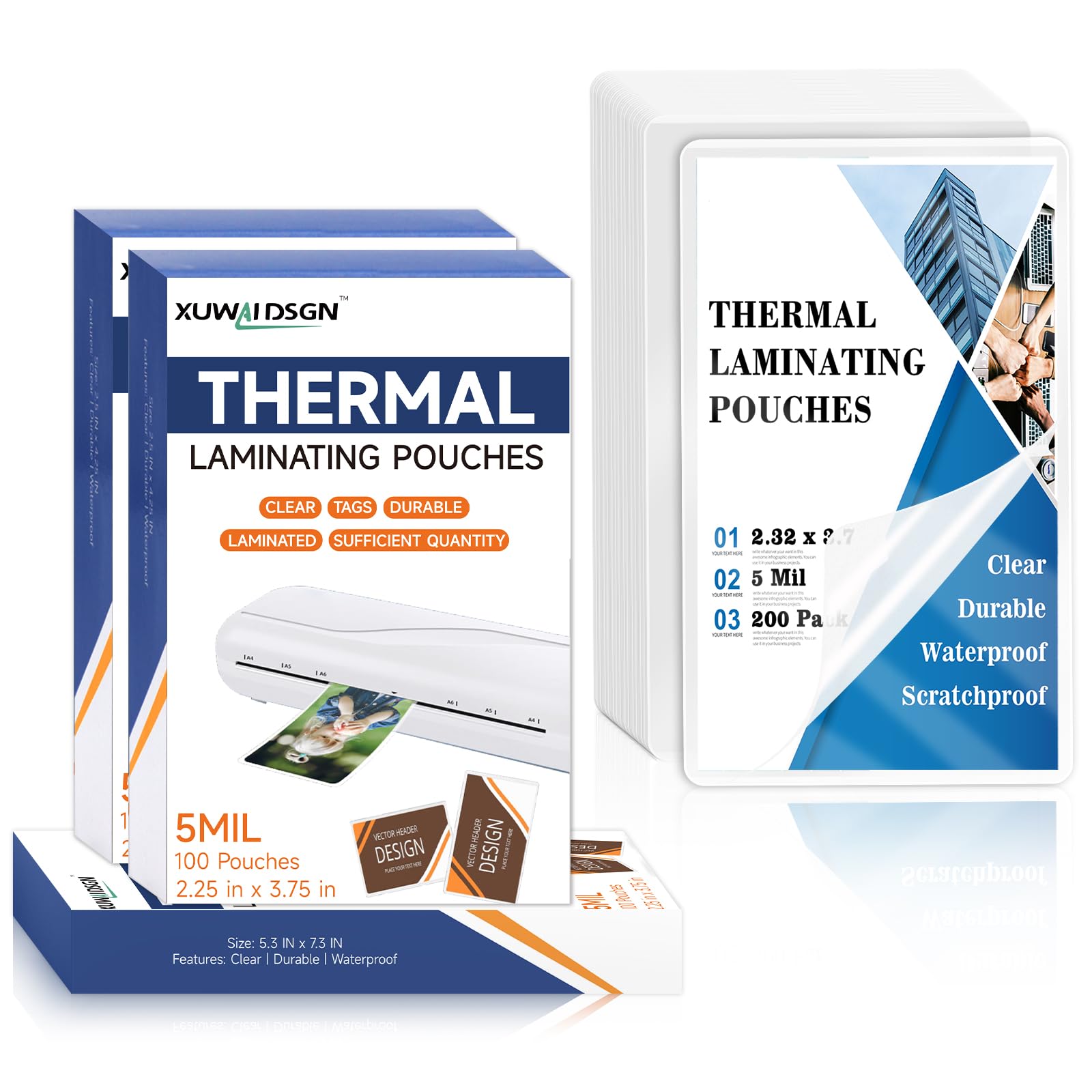 200 Pack 5mil 2.3x3.7in Thermal Laminating Pouches Badge Laminate Pouches Clear Laminated Luggage Tags Printable Laminator Pouches for Business Permits Cards Hold 2x3.5 in Business Card