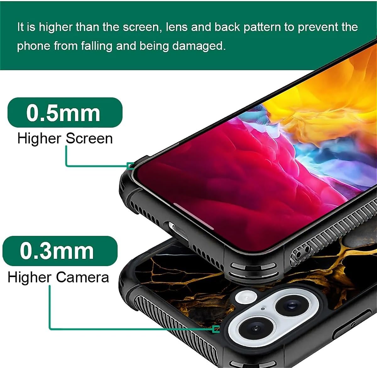 DJSOK Compatible with iPhone 16 Case,Design Pattern Back Bumper Anti Scratch Reinforced Corners Soft TPU Caver,Cases for Men Women-Luxury Black Gold Marble - Image 3