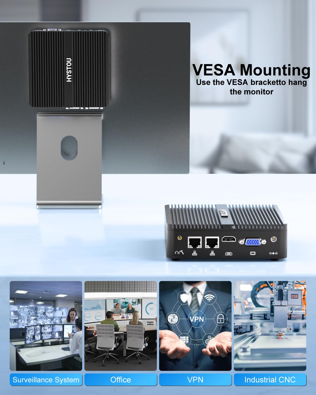 HYSTOU PC Industriale Core J5005 8GB Ram 128GB SSD Mini PC Fanless per Industriale