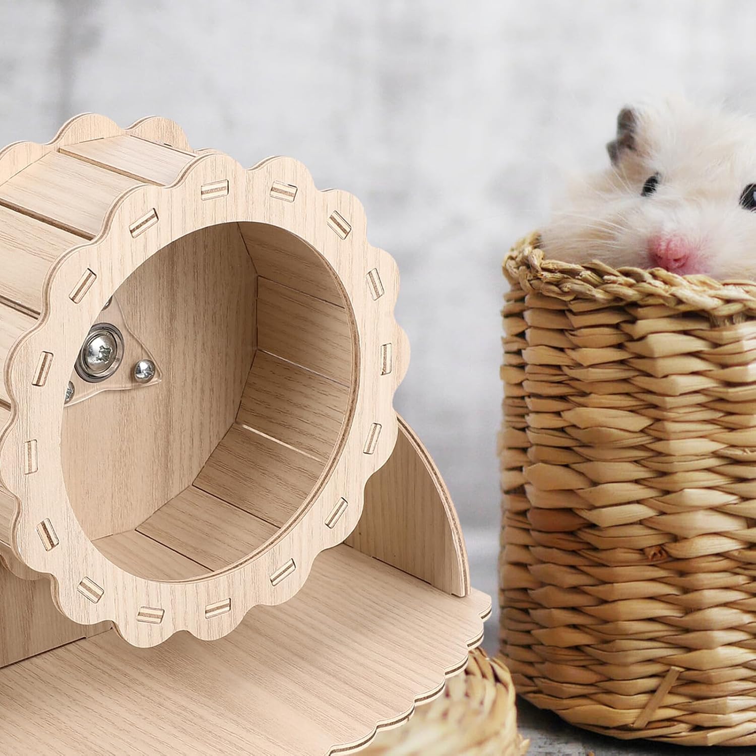 Unomor Silent Wooden Hamster Exercise Wheel with Stand 17.5cm for Small Animals Running Suitable for Hamsters Gerbils and Guinea Pigs