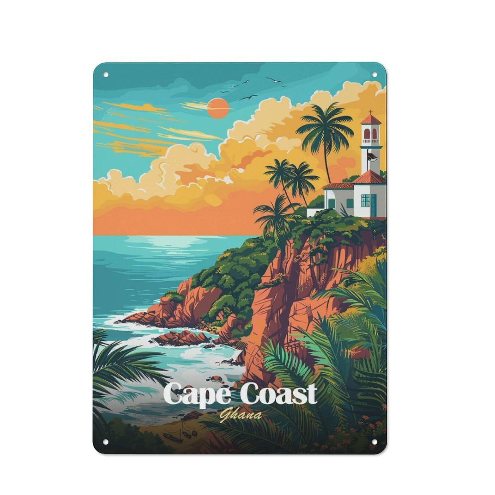 Junmoney Cape Coast Ghana Travel Printed Metal Sign 40X30cm For Living Room Or Hallway, Suited To Hallway Decor Fans