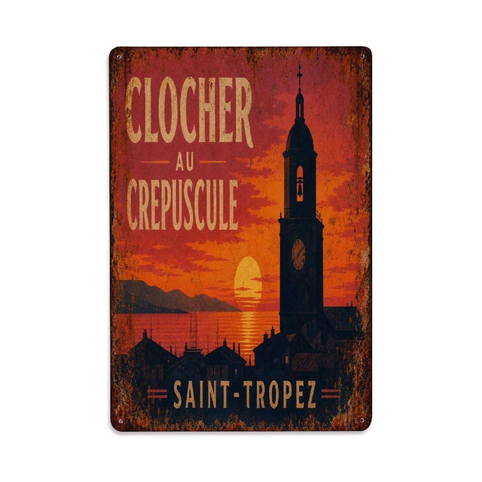 Saint Tropez Bay France Classic Riviera Seascape Metal Tin Sign Plaque Wall Decor for Cafe, Man Cave, Club Bar, Office, Home Garden Round Metal Poster 8x12Inch