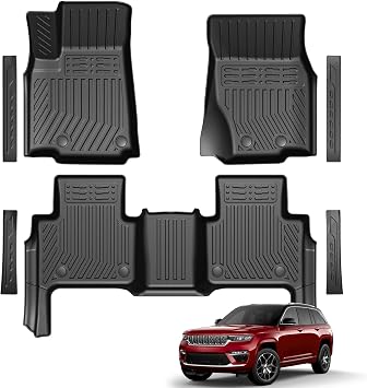 Floor Mats for Jeep Grand Cherokee 2022-2025 2026 | Include 4xe Not for L or WK, All Weather Odorless Floor Liners & Door Sill Guards, Precise Coverage, Waterproof TPE Material