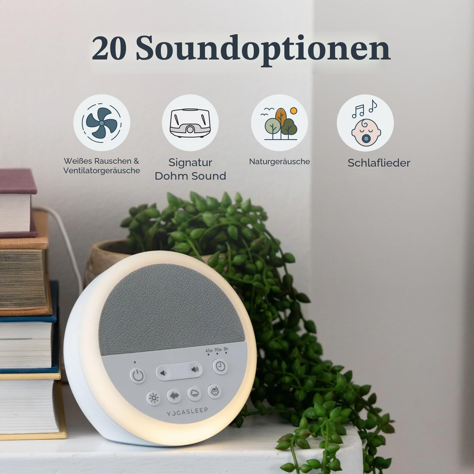 Yogasleep Nod White Noise Sound Machine, mit Nachtlicht und Sleep-Timer, 20 Soundoptionen, Schlaflieder und Naturgeräusche, für Babys und Erwachsene, Geräuschunterdrückung für Privatsphäre im Büro