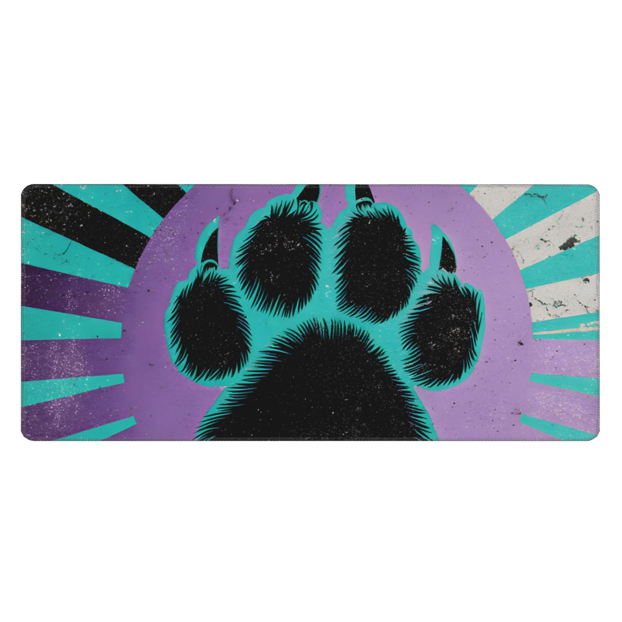 Purple Animal Footprints Extended Gaming Mouse Pad, with Stitched Edges Large Mouse Pad Desk Protector, Rubber Base Mousepad Keyboard Mouses Mat for Work Game Office Home- 32" X 12" Inch
