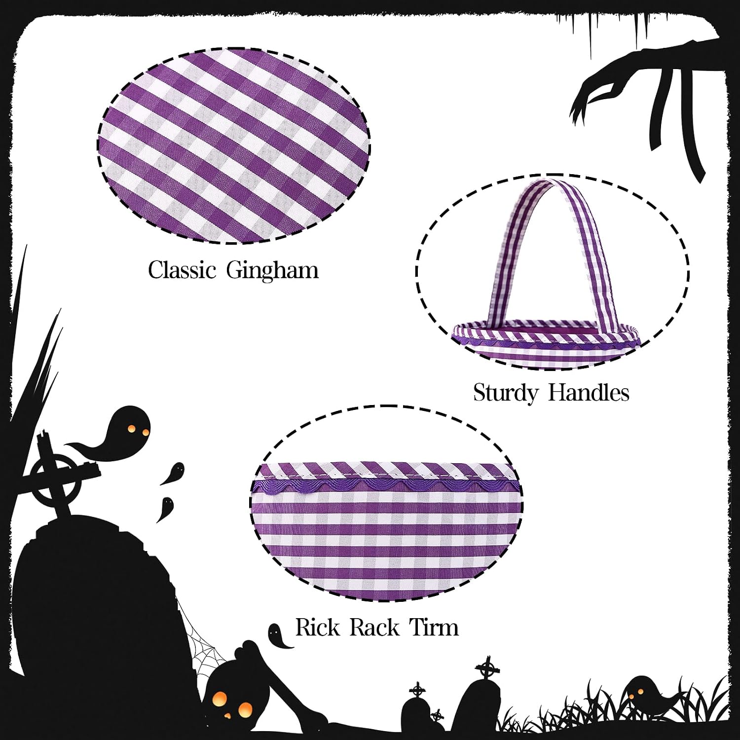 Halloween Candy Bucket, Purple Gingham image 3