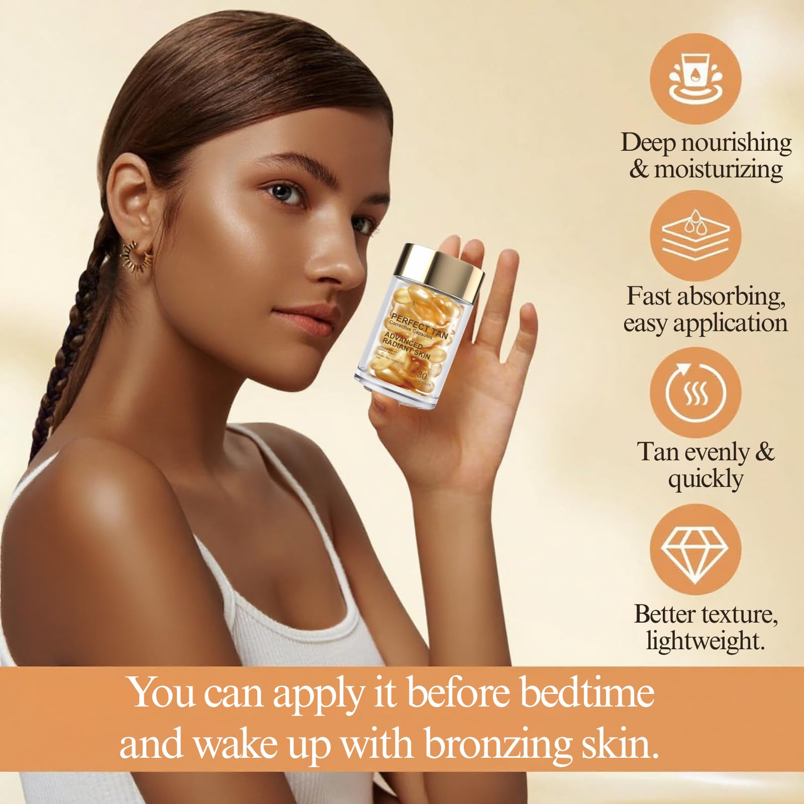 Self Tanning Corrective Capsules with Tanning Accelerator-Tanning Drops for Face&Body,Vegan&Sunless-Skin Tone Correction&Revitalization for Radiant Glow - Image 2