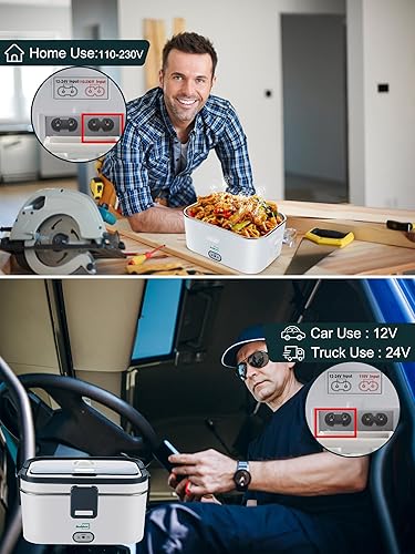 Miniatura 3 de Buddew - Lonchera eléctrica de 70 W calentador de alimentos portátil 3 en 1 12 V24 V110-230 V 18 L de gran capacidad lonchera térmica para automóvil