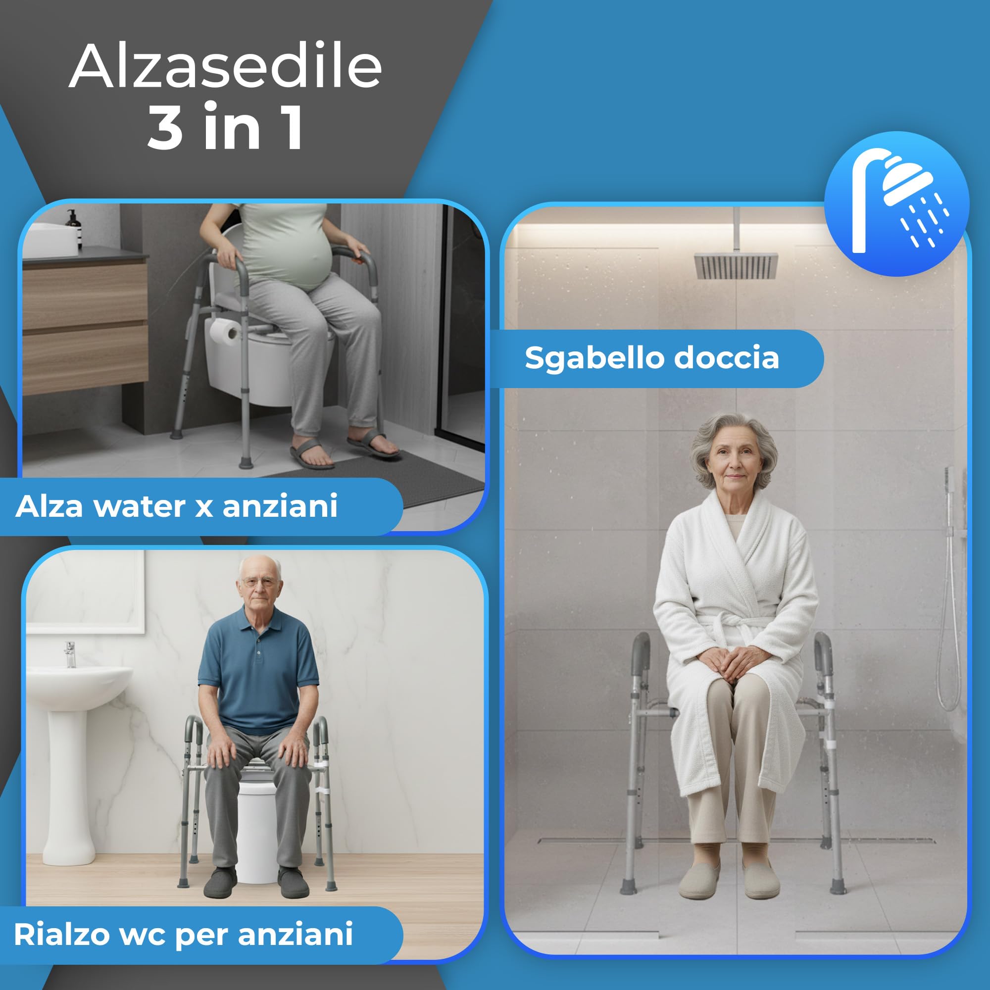 Rialzo WC per Anziani - Comoda WC per Anziani, Alzata per WC Regolabile, Seduta Ergonomica e Sicura, alzawater per protesi anca, rialzo per wc, alza water, Materiale Robusto
