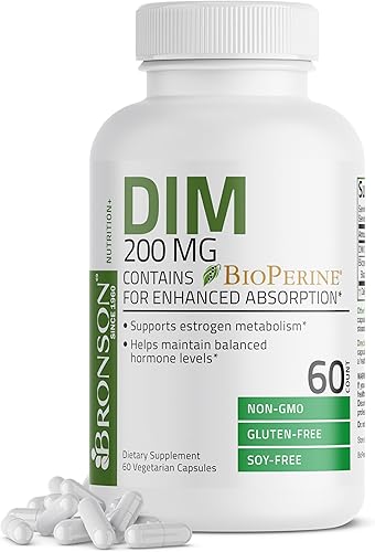 Bronson Suplemento DIM de 200 mg de diindolimetano con BioPerine para una absorción mejorada, metabolismo de estrógeno y mantiene niveles hormonales