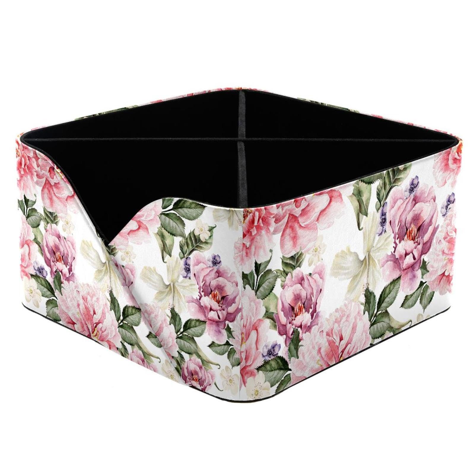 KengjuTesu Flowers Peony Anemone Desktop Organizer Pen Holder, Rectangular Pencil Cup for Office, Study and Makeup Stations