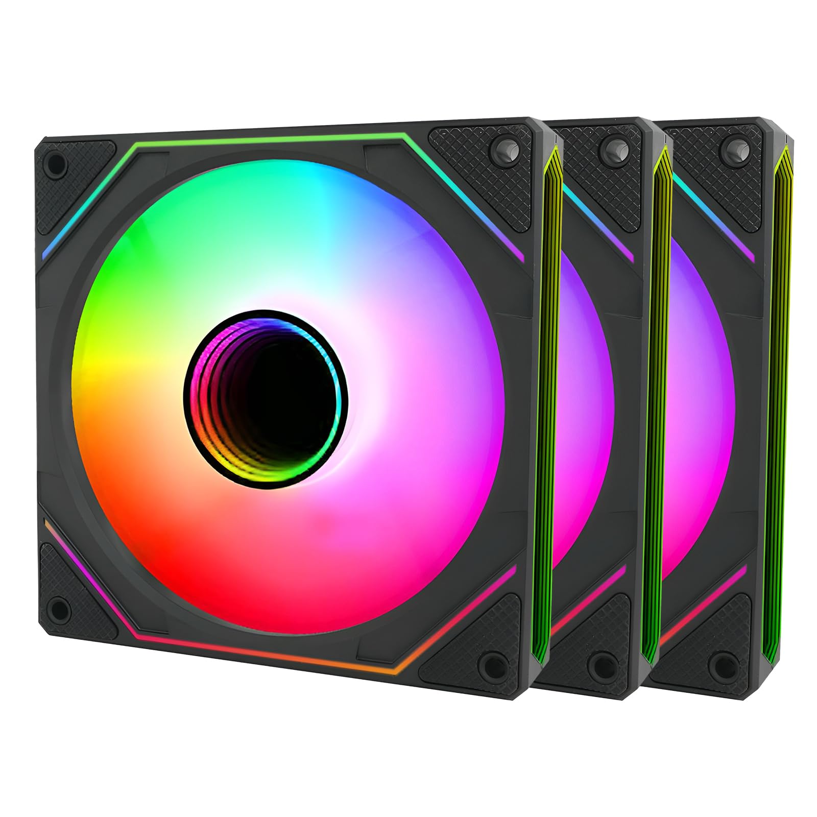 Confezione da 3 ventole per case da 120 mm, 5 V ARGB, ventola di raffreddamento per computer silenziosa ad alto flusso d'aria, effetto luce regolabile, confezione da 3