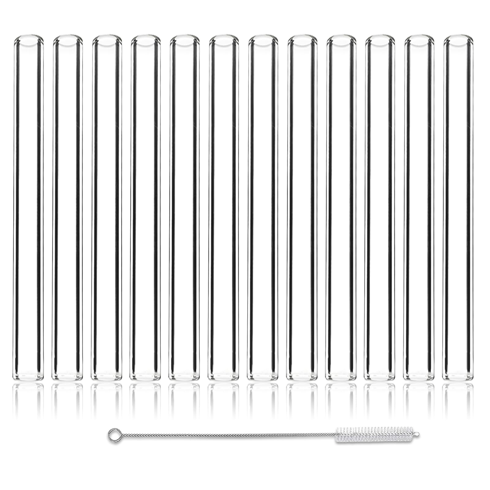 12 Pcs 6 Inches Gtysmox Transparent Borosilicate Glass Tubes, 10mm Diameter 1.5mm Thickness Glass Tubing with 1 Cleaning Brush for DIY Making Glass Crafts