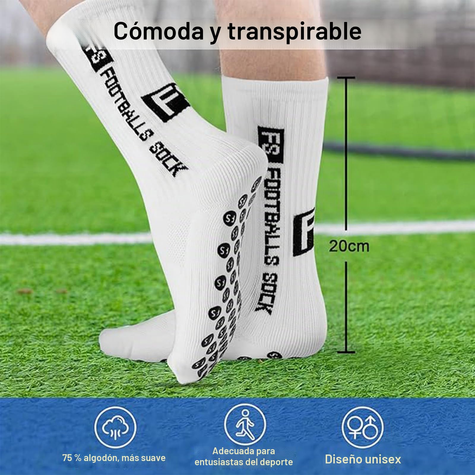Calcetines de fútbol para hombre antideslizantes 2 pares 35-39 39-46 46-50