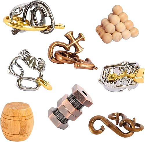RLYLF Rompecabezas de madera y metal para juegos familiares, recuerdos de fiesta, juguetes educativos, regalo para niños y adultos, juegos de