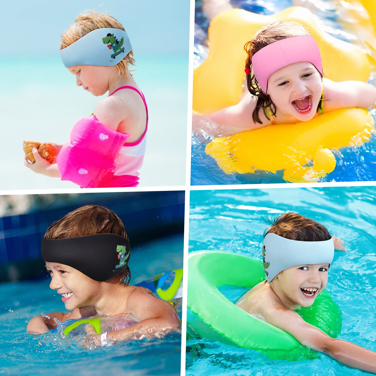 Diadema de Natación, Banda de Neopreno Elástica, Banda para Cabeza de Natación Cinta Natacion Oidos Niños Con Patrón Animal Lindo para Nadar y Surfear (Azul, M)