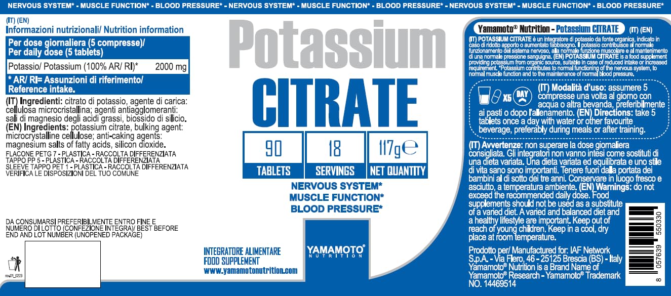 Potassium CITRATE integratore di potassio da fonte organica 90 compresse