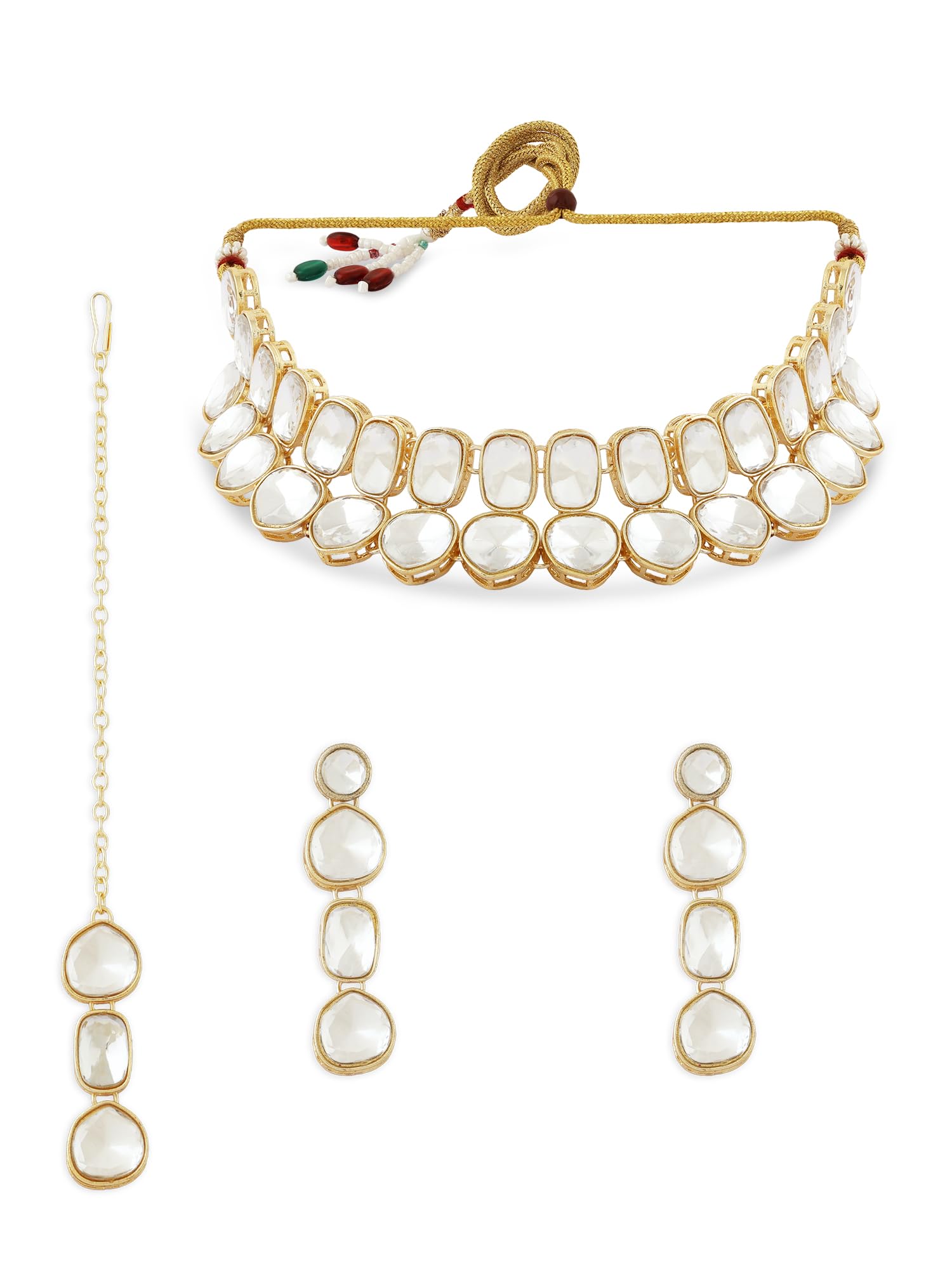 ZAVERI PEARLS Gold Tone Dazzling Stones Choker Necklace Earring Maangtikka Set For Women-ZPFK18842 (B0DCSSDPP3) Amazon Price History, Amazon Price Tracker