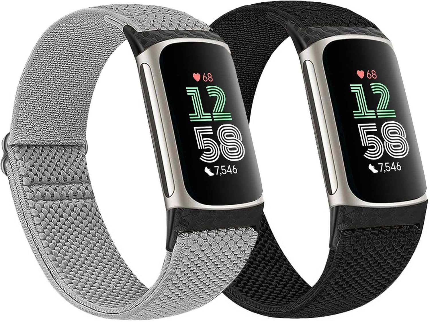 2 Pack Elastic Nylon Bands Compatible with Fitbit Charge 6 / Fitbit Charge 5, Classic Soft Breathable Adjustable Sport Smartwatch Replacement Wristband for Women Men