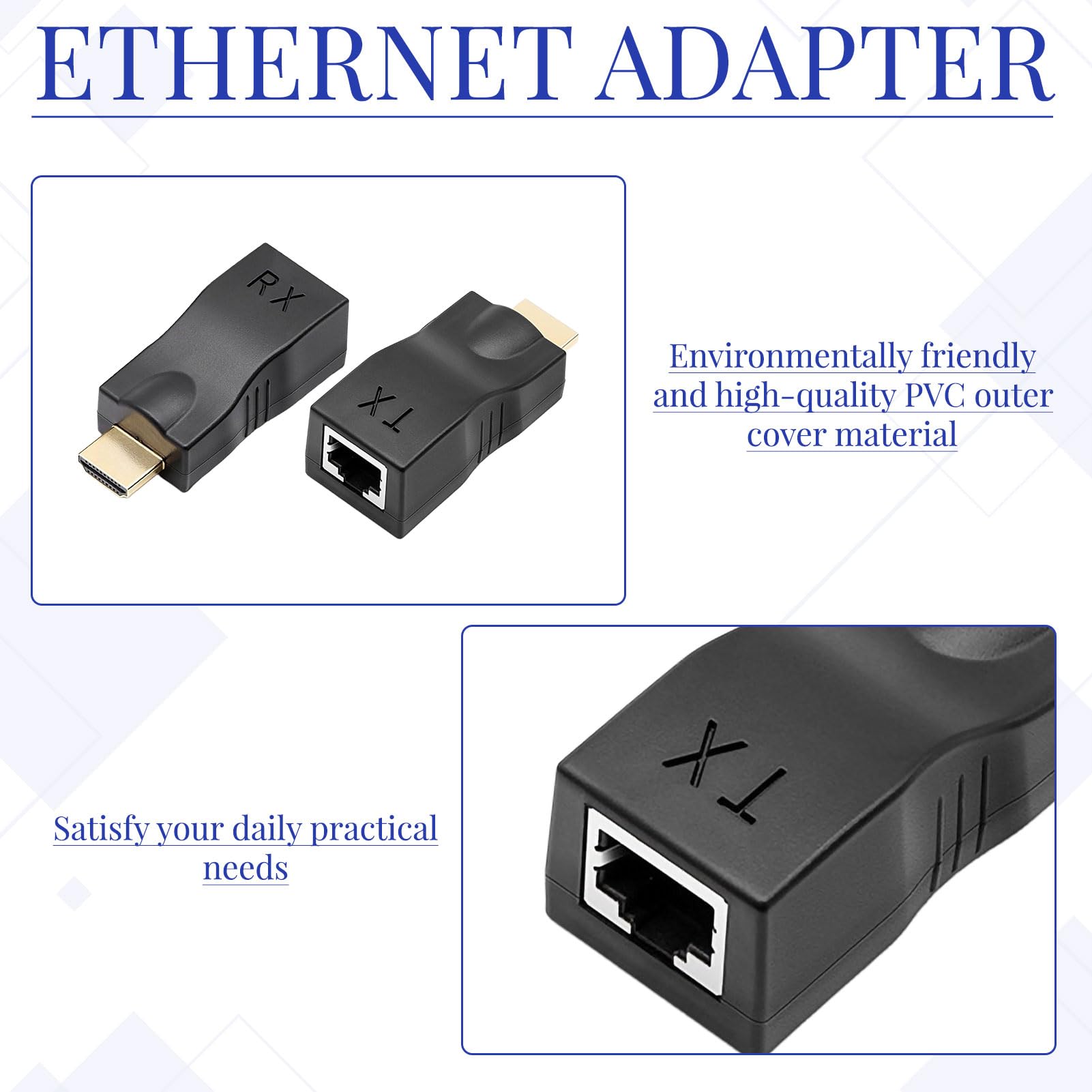 Adaptateur RJ45 HDMI, 2 pièces Convertisseur HDMI Réseau, Convertisseur HD MI Ethernet, Distance d'Application Jusqu'à 30 m, Ne Prend pour Pas en Charge Le Protocole HDCP, pour Hôtel, Conférence.