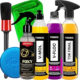 Kit Lavagem de Moto Estética Automotiva Vonixx Tok Final Shampoo Limpeza Pesada V-Mol V-Floc Limpa Corrente Foxy