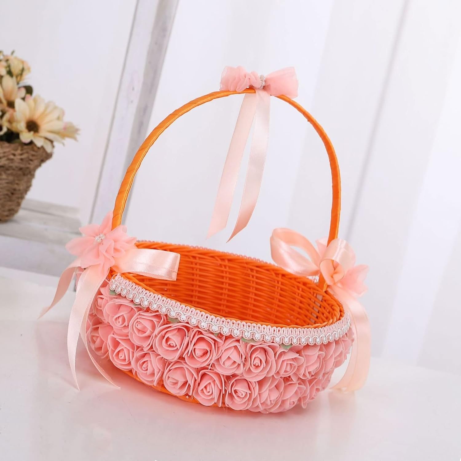 HBJWOV Wedding Lace Flower Baskets, Festive Candy, Hand-woven Storage, Ornaments, Diy