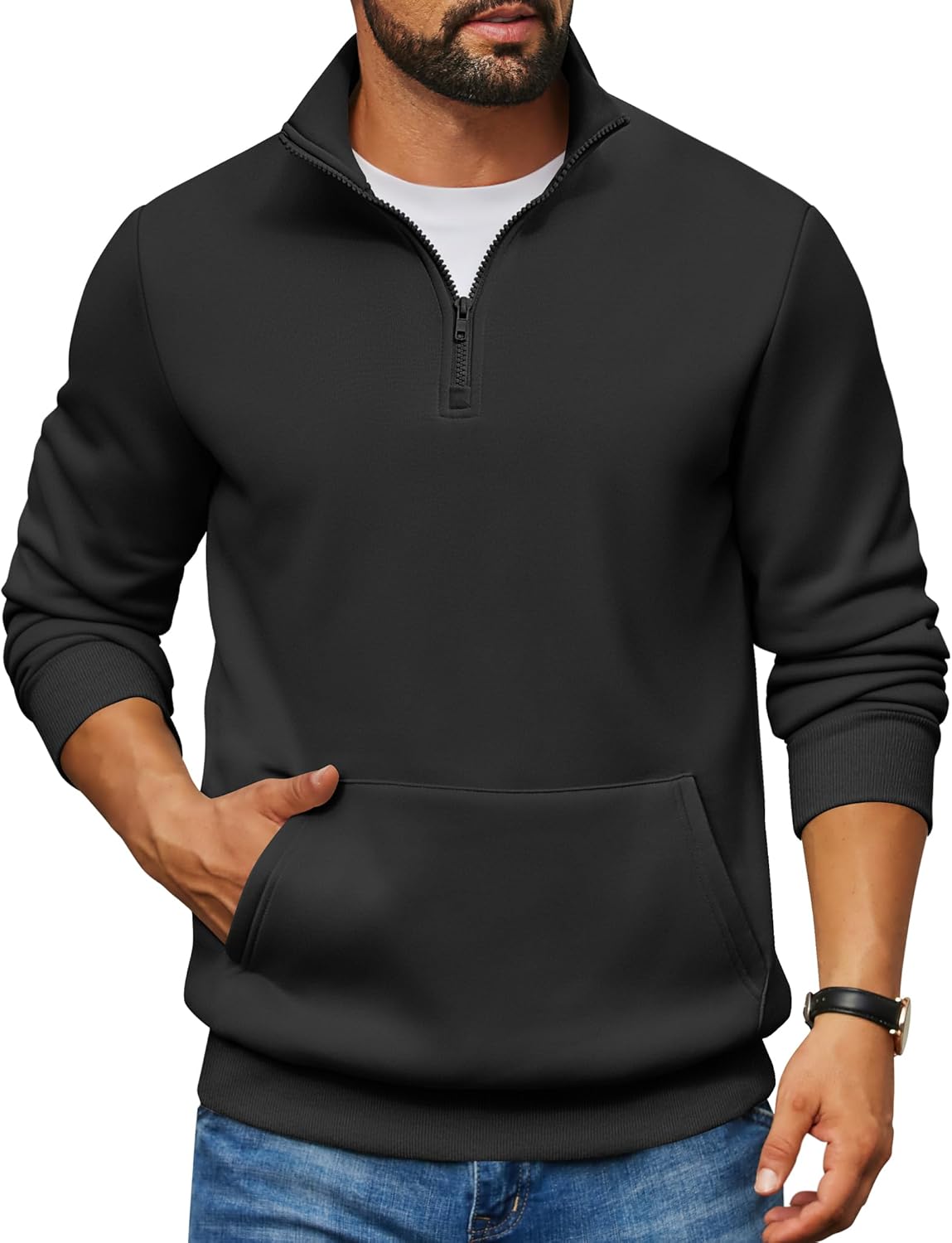 COOFANDY Mens Quarter Zip Pullover Fleece Lined Sweatshirts Long Sleeve Mock Neck Sweater with Pocket
