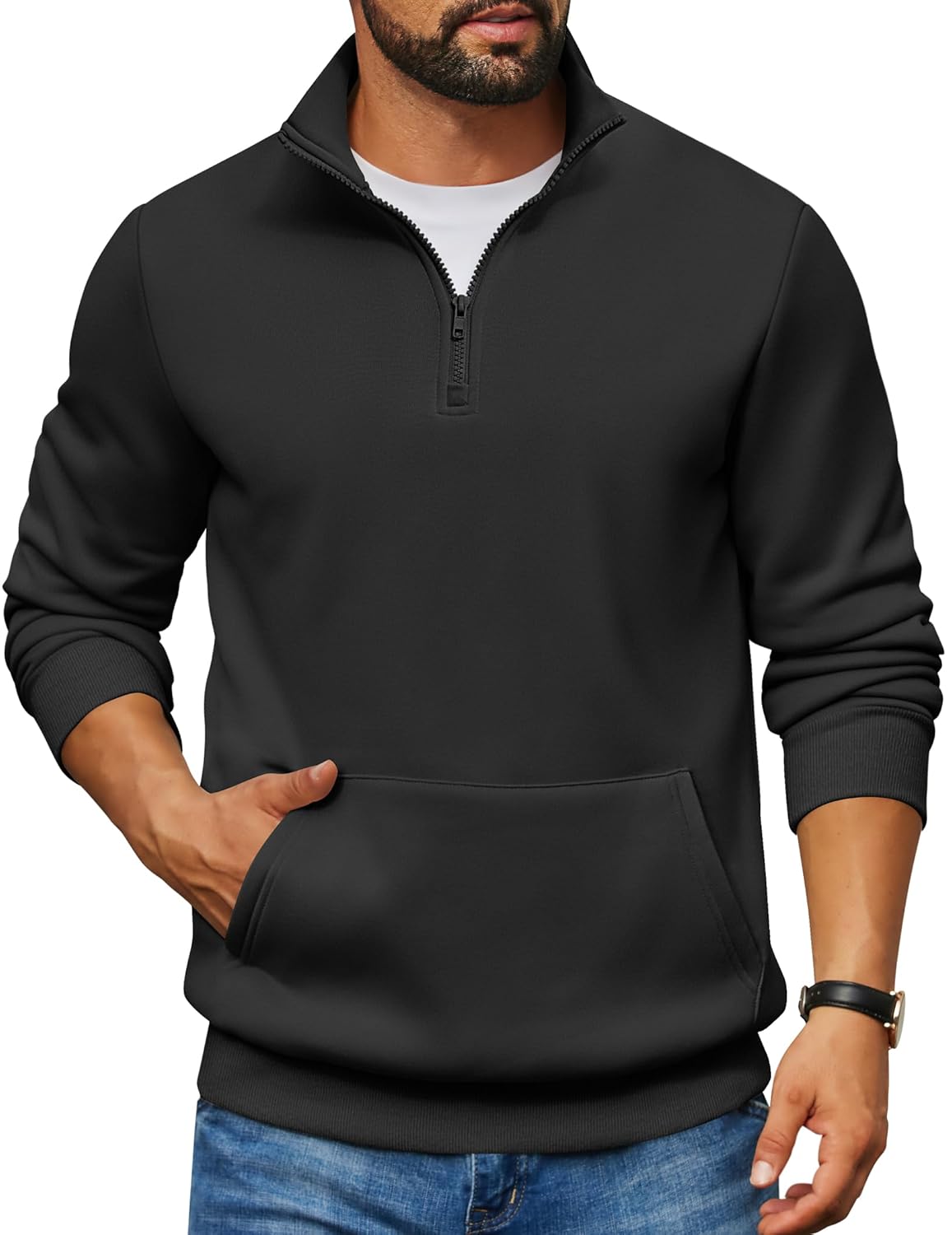 COOFANDY Mens Quarter Zip Pullover Fleece Lined Sweatshirts Long Sleeve Mock Neck Sweater with Pocket