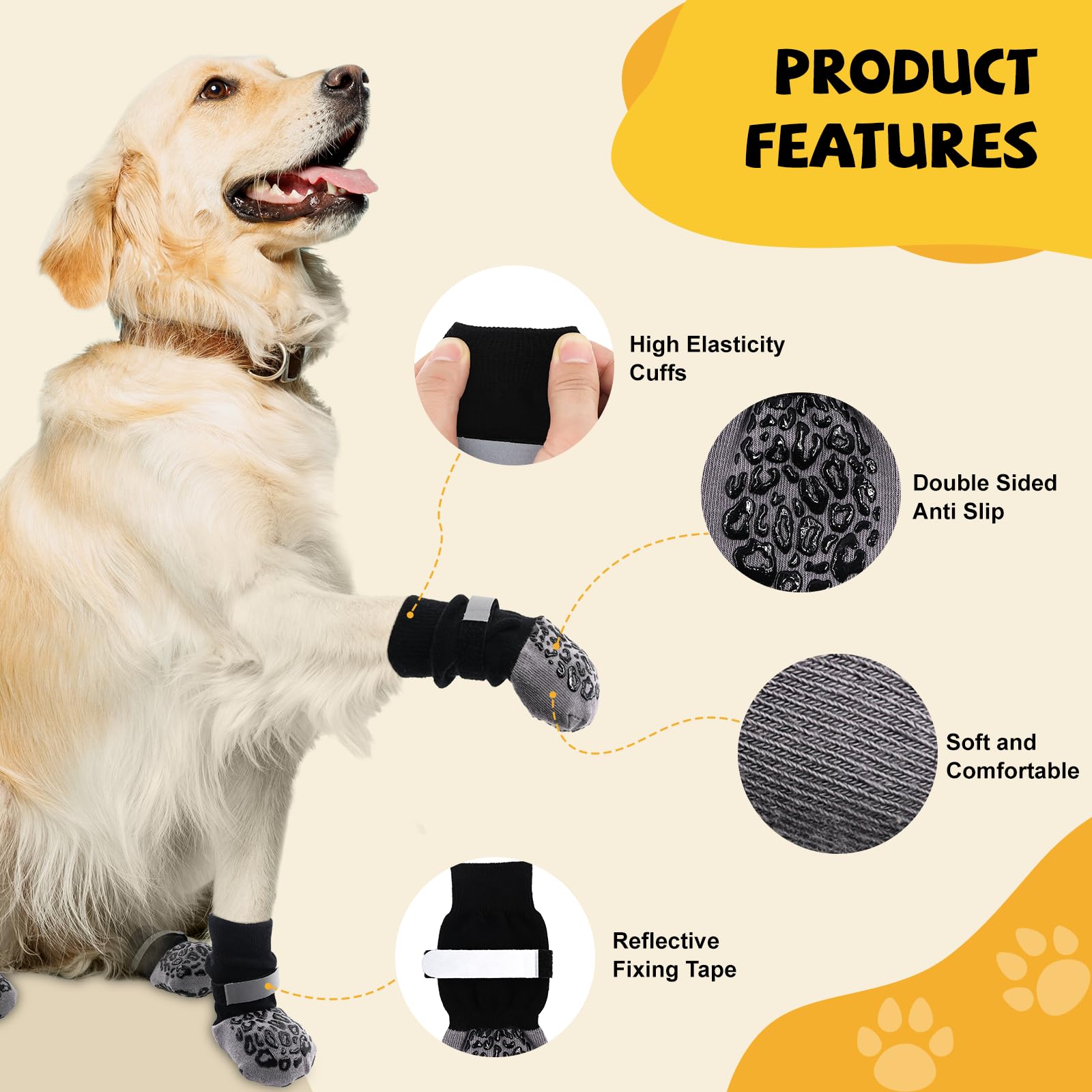 Newthinking 2 Pair Dog Socks Paws Stop Licking, Anti Slip Dogs Socks with Grips and Adjustable Strap - Image 3