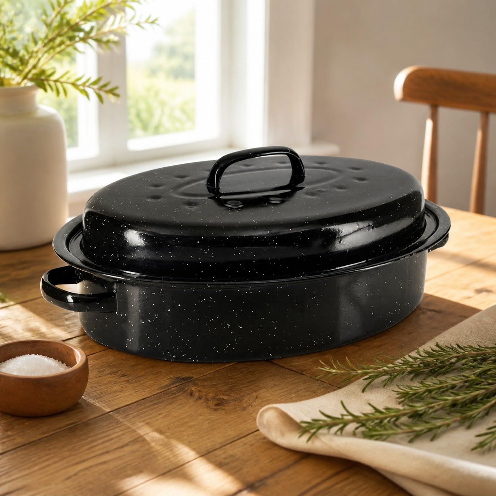rockible Roaster in Ghisa Smaltata Distribuzione Uniforme Del Pentola con Coperchio Casseruola in Ghisa Smaltata per Famiglie, Cene Festive, Tostapane A