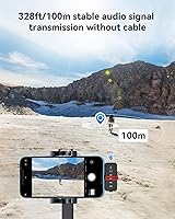 Vista 5 de PQRQP, micrófono 3 en 1 para iPhone/Android/cámara, inalámbrico, transmisión de 328 pies, duración de la batería de 18 horas, mini micrófono