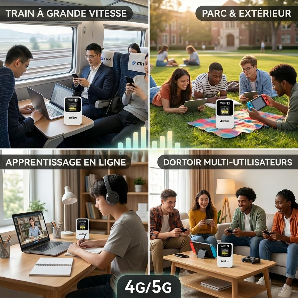Routeur 5G Portable WiFi 6 Déverrouillé Modem Carte SIM Haut Débit 5G/4G+ 28 Appareils Voyage Télétravail