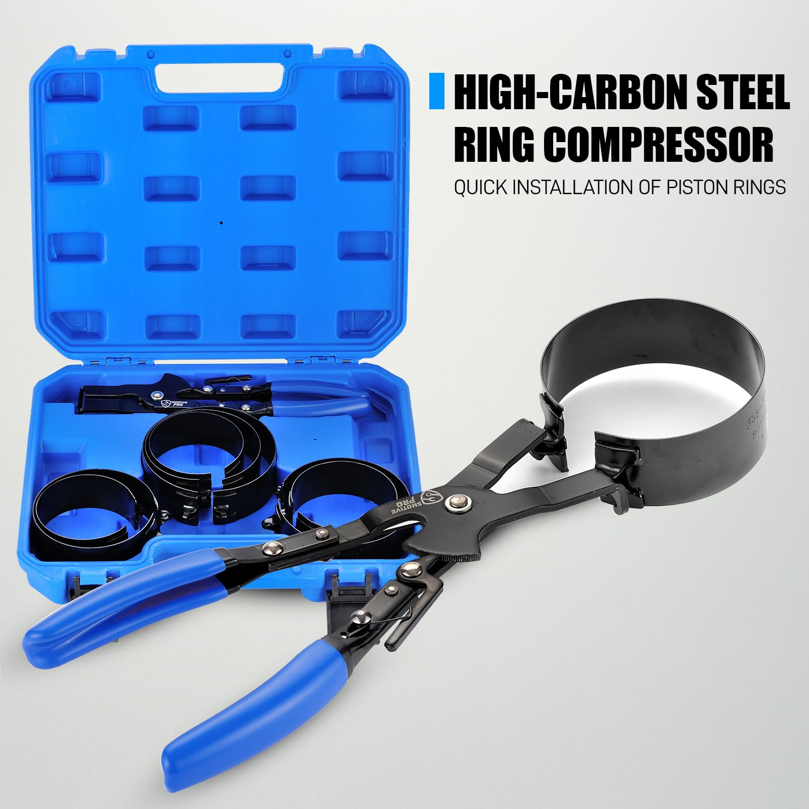 SMOTIVEPRO Kit compressore ad anello pistone con pinza a cricchetto, 7 fasce regolabili da 73 a 111 mm, compatibile con auto, furgoni, trattori e motori diesel