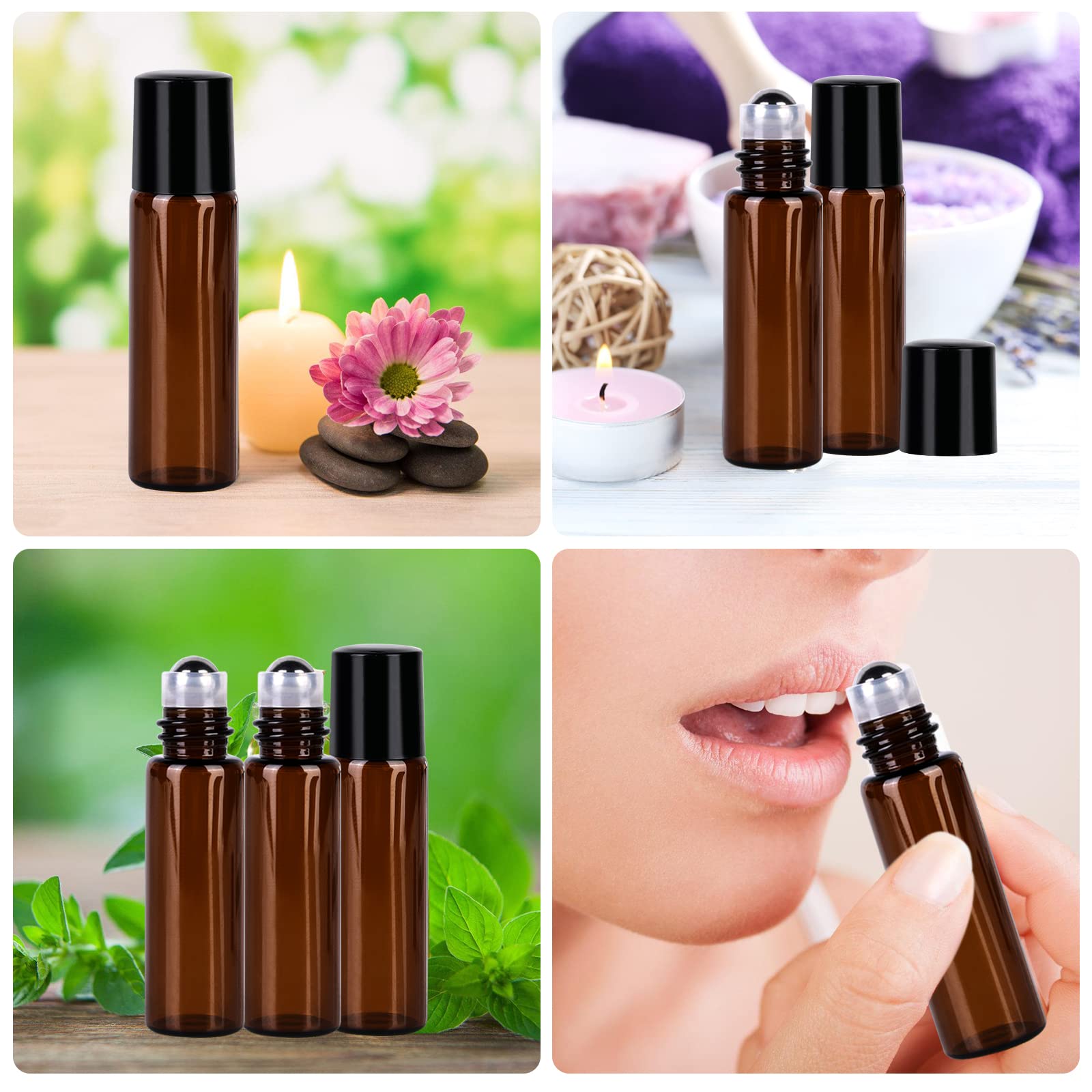 Vegena Roll On Vuoto per Oli Essenziali,40 PCS Flaconi Roll-On per Oli Essenziali 5ML,Roll On Bottiglie,Ricaricabili Bottiglia a Rullo in Vetro,Marrone Roll On Bottiglia