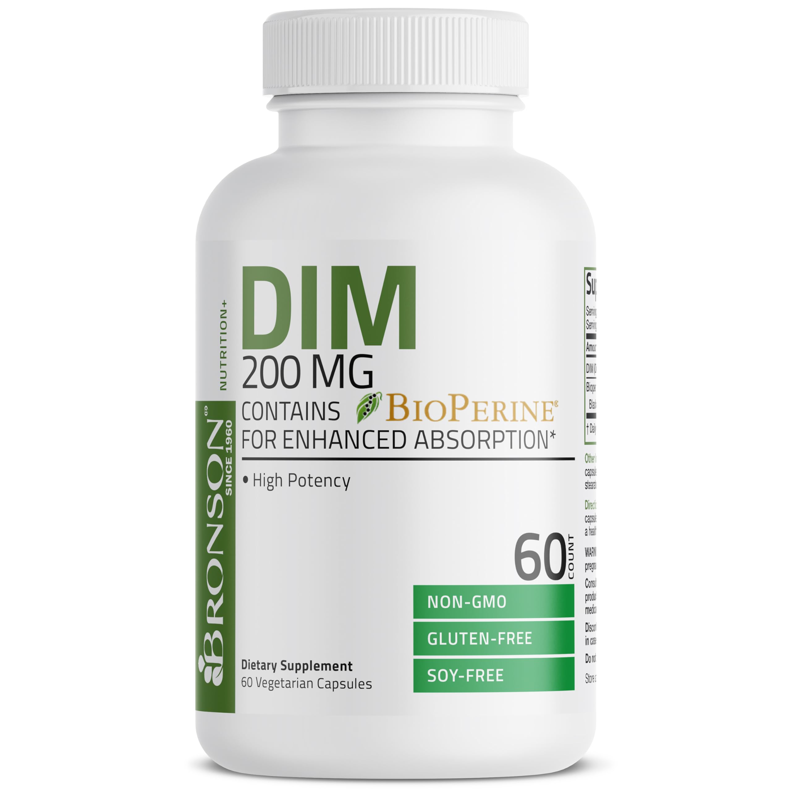 Bronson DIM 200 mg Diindolylmethane with BioPerine, 60 Vegetarian Capsules — Amazon image 3