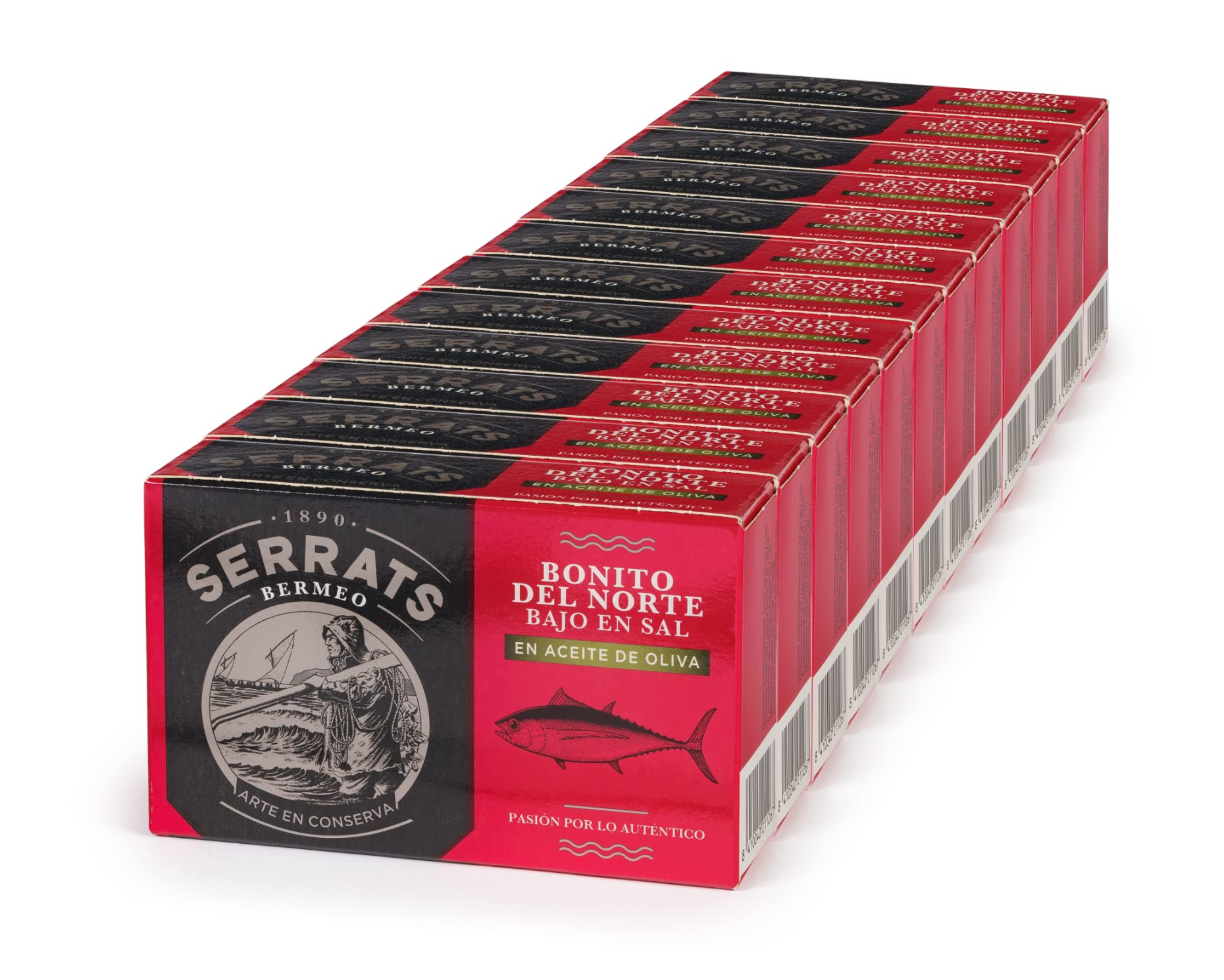 CONSERVAS SERRATS - Bonito del Norte del Cantábrico Bajo en Sal en Aceite de Oliva - 12 Latas x 112g (Total: 1344g) - Elaboración Artesanal desde 1890 - Sin Gluten - Rico en Omega 3 – Premium